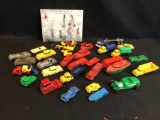 Early hard plastic animals, cars and boats, some Wannatow brand