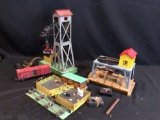 American Flyer log loader, Coal Loader, Stock Yard and assorted layout pieces