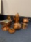 Box of copper kitchen items, teapot, etc