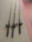 3 fishing rods & reels, Shakespeare Ugly Stik & Bass Pro , Magda Pro reels