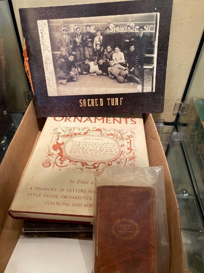 Books, child garden of verses, Ohio Indian trails, alphabets and ornaments, sacred turf Massillon