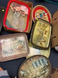 Collection of vintage serving trays, Coca-Cola, Campbell Soup, Currier and Ives
