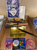 Schaeffers glass pen, desk set, pen collection, 4 first night Don Drumm pins