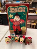 Holly Jolly Rock Santa and Christmas dog bobble heads