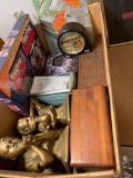 Wooden boxes, vintage napkin dispenser, busts, electric guitar game, deer clock, Star Wars, etc.