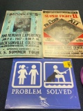 Metal sign and Monkees concert poster and boxing poster