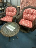 Nice wicker swivel chair and table set