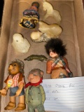 Russian stone figures, Steiff Macki dolls, etc