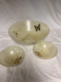 Either glass butterfly salad bowl and two small bowls