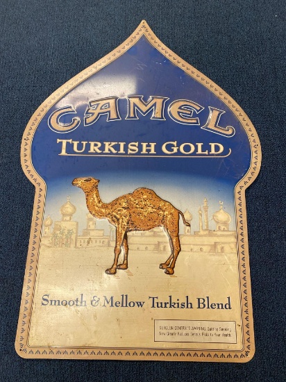 Camel cigarettes Turkish gold tin sign 25 inches tall
