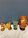 3 pcs Roseville pottery small chip on large piece