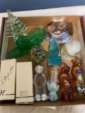 Dagenhart owl, paper weight, other miscellaneous glass, 2 empty boxes
