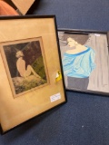 Vintage nude drawing framed, wade oil painting