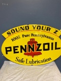 Double sided porcelain Pennzoil sign
