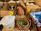 Ceramic pumpkin, bowls, milk glass, misc. collectibles, tea set
