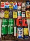 2 flats of vintage cans and oil cans