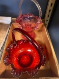 Fenton cranberry thumbprint basket Fenton ruby hobnail basket