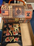 Japanese laquerware chest, patriotic box purse