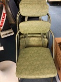 3 mid century modern green folding chairs