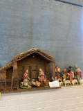 Christmas nativity set figures are 9 inch, manger is 28 inches wide and 19 inches tall