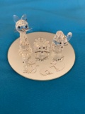 Swarovski crystal small cat, hedgehog and mouse