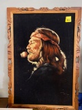 Willie Nelson artist signed painting on velvet and framed 40 inches tall