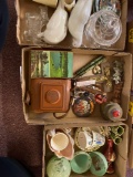 3 flats glass, ceramics, small collectibles