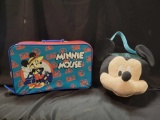 Minnie Mouse kid's luggage and plush Mickey bucket