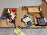 2 boxes of doll furniture and miniature dolls