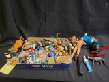 Assorted box of figures, Pez dispenser, miniature toys, cars