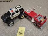 Tonka fire truck and monster truck police SUV