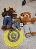 3 Smokey the Bear dolls and frisbee