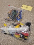 Boat and trailer set, assorted action figures with raft and 4 wheeler