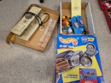 Sizzlers power pit, Hot Wheels puzzle, tin car parts