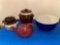 Hall teapot, McCoy cookie jar, bean pot, bowl.