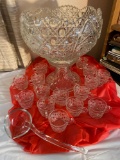 2-Pc. Punch bowl w/ (18) cups, glass ladle.