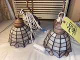 Pair leaded glass wall lamps, 7