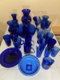 (25) Pcs. Blue glassware.