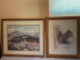 (2) Framed prints (19 x 23 squirrel, 26 x 22 country scene).