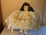 China head doll w/ wicker settee.