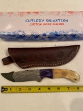 Cutlery Salvation custom made knife w/ leather sheath, MIB.