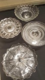 3 pattern glass cake plates and comopte