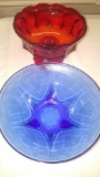 Fostoria ruby coin compote and blue depression bowl