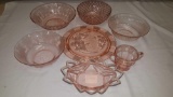 7 pieces of vintage pink depression glass