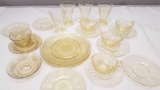Lot of yellow depression glass, cameo and cabbage rose