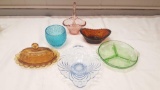 6 pieces of vintage colored glass