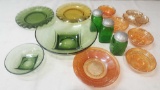 Lot of green and orange carnival glass