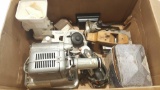 Box lot: film projector, plane body, meat grinder, iron