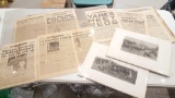 Vintage WWII newspapers from Germany, 2 antique 1800s military etchings