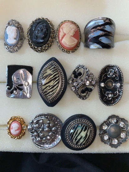 12 costume rings and including cameo rings
